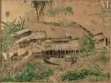 Maison sur pilotis au bord d'une rivière by Le Trung, Aquarelle sur papier, sold Oct 2019