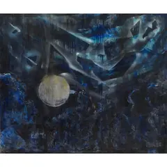 Paysage de nuit by Lydia Gravanis, 1984, Acrylique sur toile Signée et datée au dos en grec "L. Gravanis 84", sold Jun 2015