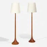 Floor lamps, pair by Fog & Mørup, c. 1955, teak, linen shades, sold Apr 2023