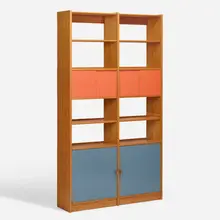 Cabinet by Harbo Sølvsten, c. 1955, pine, lacquered plywood, leather, sold Apr 2023