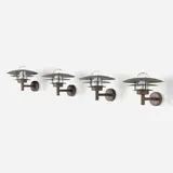 Outdoor sconces, set of four by Lyfa, patinated copper, glass, sold Apr 2023