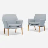 Lounge chairs, pair by Aksel Bender Madsen and Ejner Larsen, c. 1960, beech, upholstery, sold Apr 2023