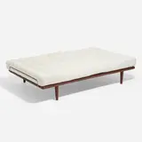 Rare daybed by Hans J. Wegner, c. 1950, teak, upholstery, brass, sold Apr 2023