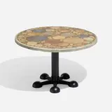 Outdoor dining table by Tue Poulsen, c. 1965, glazed earthenware, enameled steel, fiber-reinforced concrete, sold Apr 2023