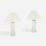 Table lamps, pair by Carl Fagerlund, c. 1960, glass, brass, paper shades, sold Apr 2023