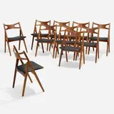Sawbuck chairs model CH29, set of ten by Hans J. Wegner, 1952, oak, vinyl, sold Apr 2023