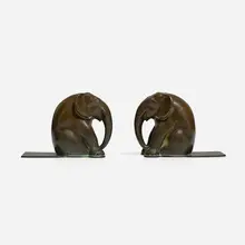 Bookends, pair by Just Andersen, c. 1940, Disko metal, sold Apr 2023