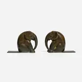 Bookends, pair by Just Andersen, c. 1940, Disko metal, sold Apr 2023