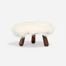 Foot stool by Philip Arctander, c. 1965, sheepskin, stained beech, sold Apr 2023