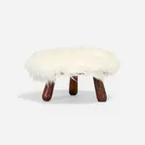 Foot stool by Philip Arctander, c. 1965, sheepskin, stained beech, sold Apr 2023