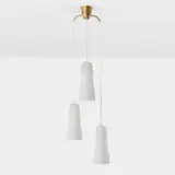 Chandelier by Lisa Johansson-Pape, c. 1960, mold-blown glass, brass, sold Apr 2023