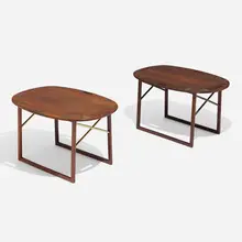 Tray tables, pair by Svend Langkilde, c. 1960, rosewood, brass, sold Apr 2023