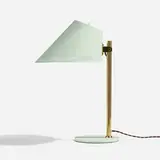 Table lamp, model 9227 by Paavo Tynell, c. 1954, enameled aluminum, enameled steel, brass, sold Apr 2023