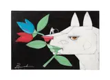 born 1972). Untitled - Dog and Flower by Michael Banks, oil on board, sold Feb 2025
