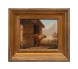 Untitled - Sheep in the Barn - 19th century by Eugène Verboeckhoven, oil on wood panel, sold Mar 2025