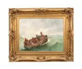 North Sea Fishermen" - last quarter 19th century by Georges Jean-Marie Haquette, oil on canvas, sold Mar 2025