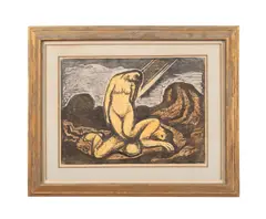 Creation of Eve" - 1953 by Jacob Steinhardt, woodcut, sold Mar 2025