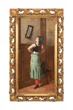 Untitled - Young Housekeeper Hanging a Mirror - second half 19th century by Jean-Baptiste Bertrand, oil on canvas, sold Mar 2025