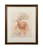 Untitled - The Flute Player by Reuven Rubin, ink and watercolor on paper, sold Mar 2025