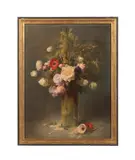 Untitled - Poppy and Rose Still Life - circa 1910 by Edouard Michel-Lançon, oil on canvas, sold Mar 2025