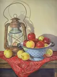 Still Life with Apples by Lucille Hall Hulburt, watercolor on paper, sold Sep 2019