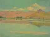 Western landscape painting by Elmer Ellsworth Garnsey, oil on canvas board, sold Sep 2019