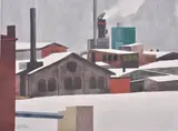 modern painting of industrial scene by Klaus Grutzka, watercolor on paper, sold Sep 2019