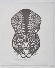Tiger Cat by Jacques Hnizdovsky, woodcut, sold Jan 2022