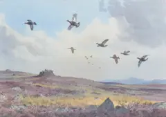 Untitled by John Cyril Harrison, watercolor "Grouse in Flight", sold Mar 2022