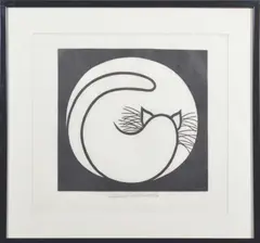 Untitled by Jacques Hnizdovsky, woodcut "Curled Cat", sold Mar 2022