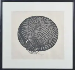 Untitled by Jacques Hnizdovsky, woodcut "Cat Nap", sold Mar 2022