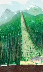 The Grouse Mountain Sky Ride by William Kurelek, mixed media on board, sold Jun 2021