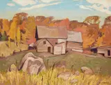 A.J. Casson, Farm Near Baptiste by A. J. Casson, oil on board, sold Jun 2021