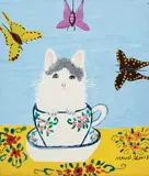 White Kitten in a Tea Cup by Maud Lewis, oil on board, sold Jun 2021