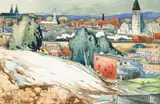 Marc-Aurèle Fortin, Vue d'Hochelaga by Marc-Aur�le Fortin, watercolour and charcoal mounted to card, sold Jun 2021