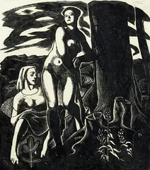 Edwin Holgate, Bathers by Edwin Holgate, woodcut, sold Jun 2021