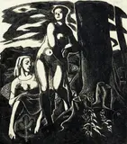 Edwin Holgate, Bathers by Edwin Holgate, woodcut, sold Jun 2021