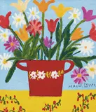 Flowers in Red Pot by Maud Lewis, acrylic on board, sold Jun 2021