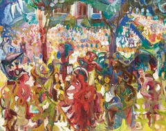Centennial Parade (Fredericton) by Pegi Nicol MacLeod, oil on canvas, sold Jun 2021
