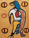 Shaman-Thunderbird Transformation by Norval Morrisseau, acrylic on kraft card, laid on masonite, sold Jun 2021