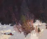 Frank Johnston, The Velvet of Winter Woods by Frank Hans Johnston, oil on board, sold Jun 2021