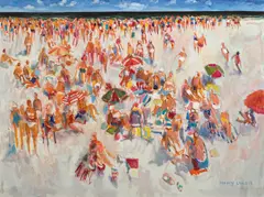 Beach Crowd by Molly Lamb Bobak, oil on canvas, sold Nov 2021