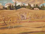 Onward Ranch Landscape by A. Y. Jackson, double-sided oil on board, sold Nov 2021