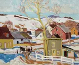 Quebec Village in Winter by Randolph Hewton, oil on canvas, sold Nov 2021
