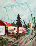 Alley by Kim Dorland, oil and acrylic on canvas mounted to board, sold Nov 2021