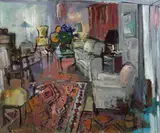 Interior by Molly Lamb Bobak, oil on canvas, sold Nov 2021