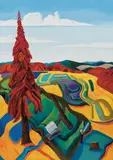 Landscape, Spruce Pine Beetle Kill by Lawrence Paul Yuxweluptun, acrylic on linen, sold Nov 2021
