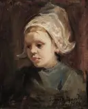 Girl in a Dutch Bonnet by Laura Adeline Lyall Muntz, oil on canvas, sold Nov 2021
