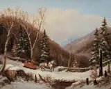 Ladies and Habitant Sleighing in Winter by Cornelius Krieghoff, oil on canvas, sold Nov 2021