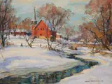 Unionville Church, Winter (1944) by Manly MacDonald, oil on canvas, sold Jun 2022